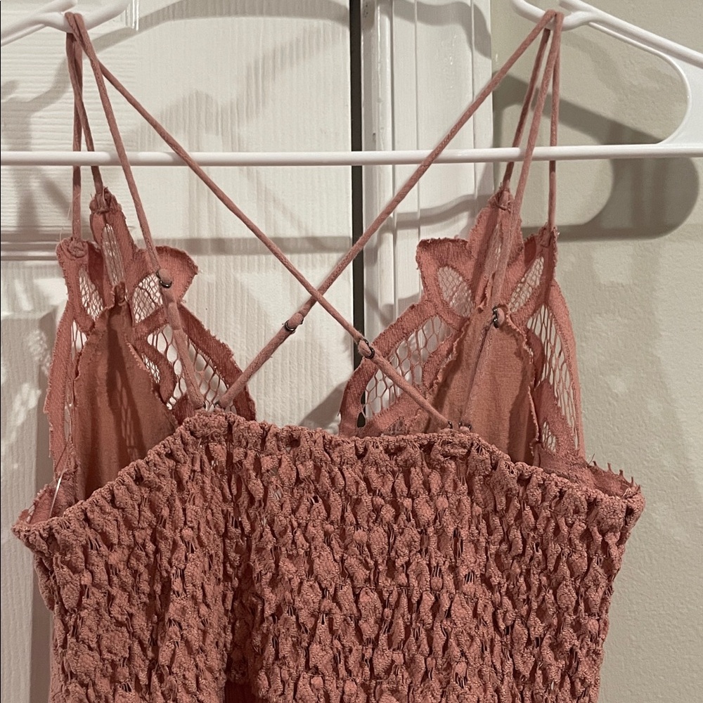 Free People One- Lace Bodice Tiered Ruffle Sundress - Dusty Rose- Size Small - Picture 9 of 12